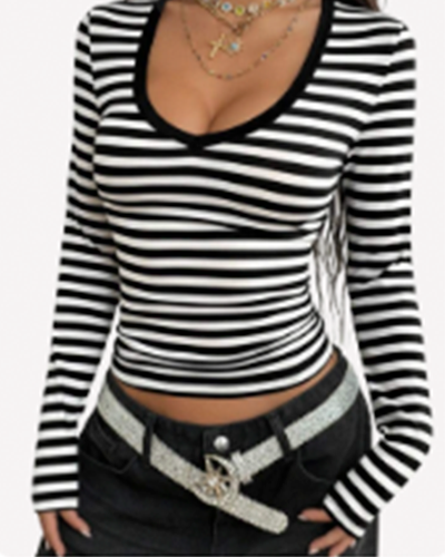 Camiseta de punto rayas cuello V